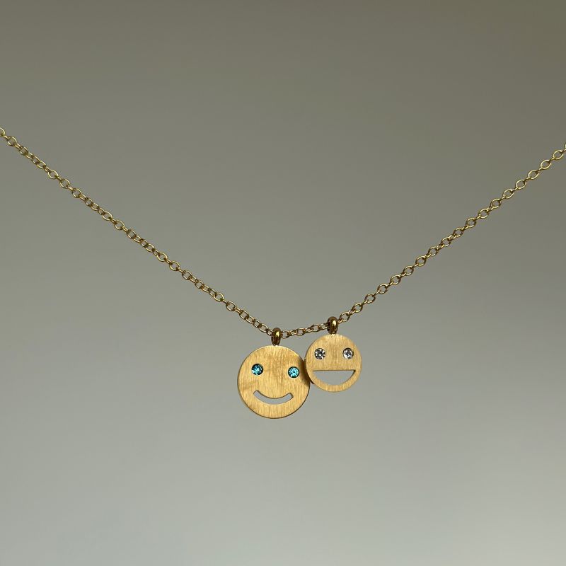 Gold Happy Smiley Blue Diamond Pendant