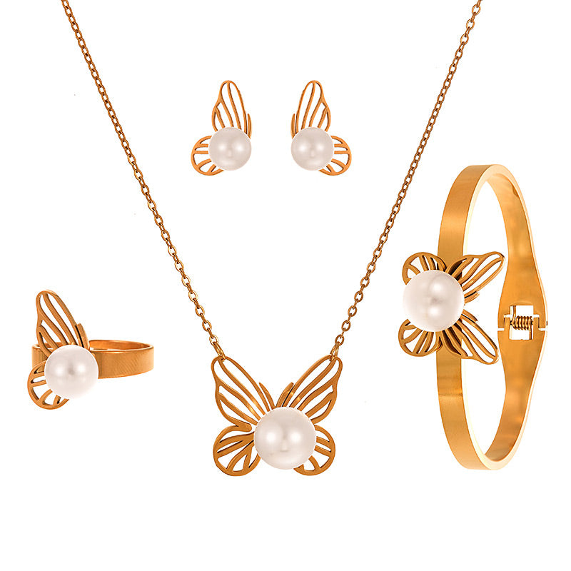 Pinterestry Earrings Bracelet Ring 5-piece Necklace Set