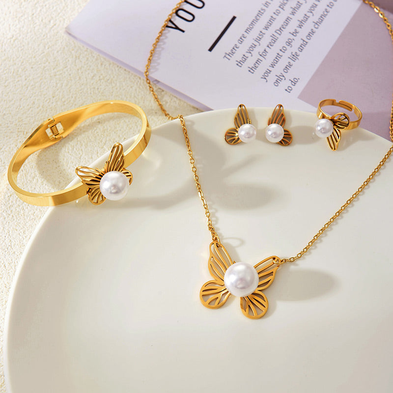 Pinterestry Earrings Bracelet Ring 5-piece Necklace Set