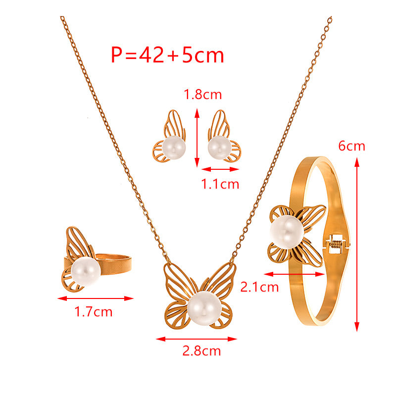 Pinterestry Earrings Bracelet Ring 5-piece Necklace Set