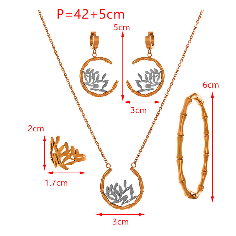 Bamboo Earrings Bracelet Ring 5-piece Necklace Set