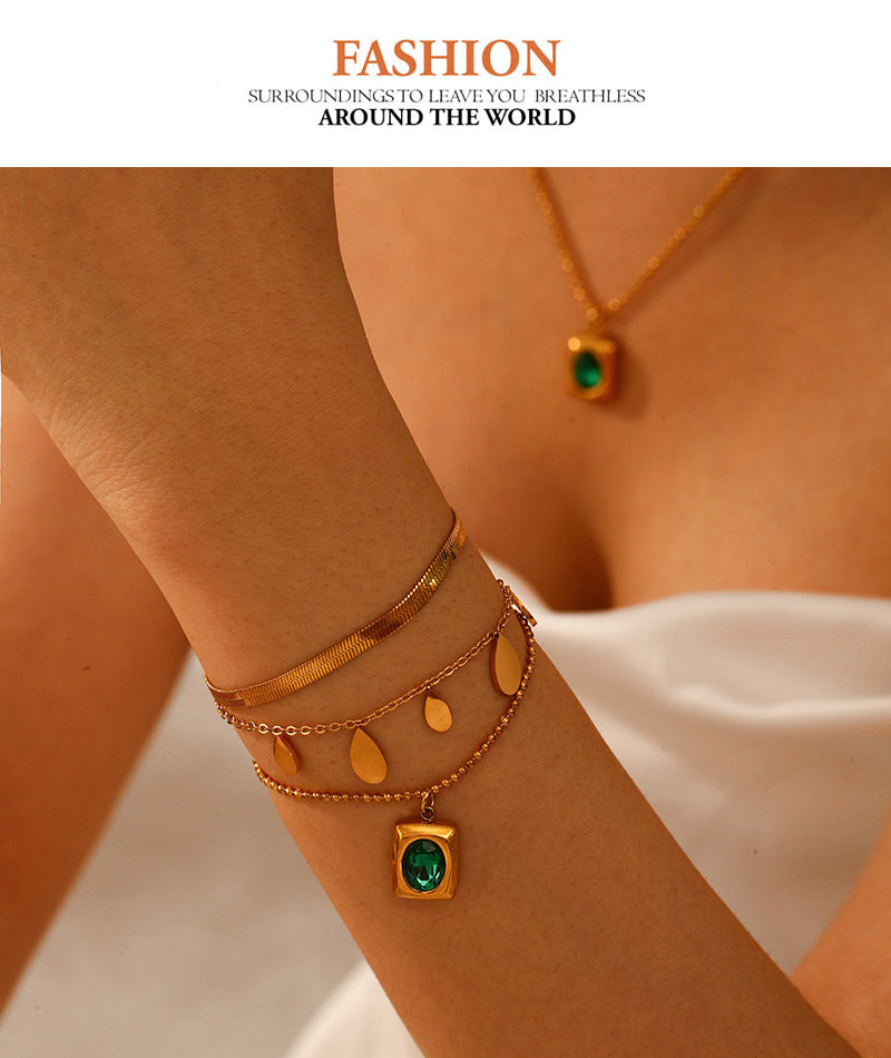 Emerald Earrings Bracelet Ring 5-piece Necklace Set