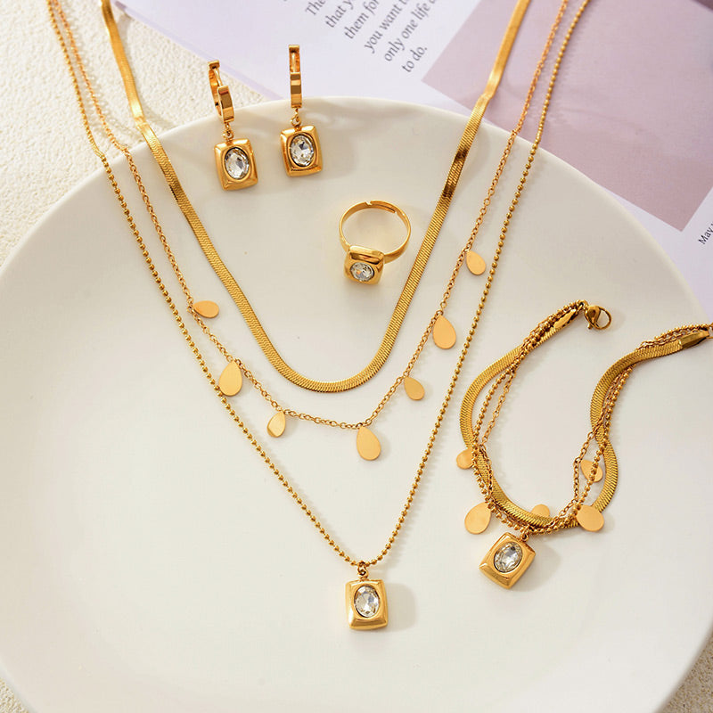 Diamond Earrings Bracelet Ring 5-piece Necklace Set