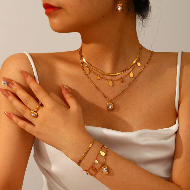 Diamond Earrings Bracelet Ring 5-piece Necklace Set