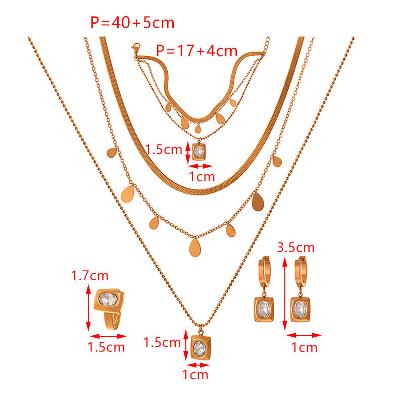 Diamond Earrings Bracelet Ring 5-piece Necklace Set