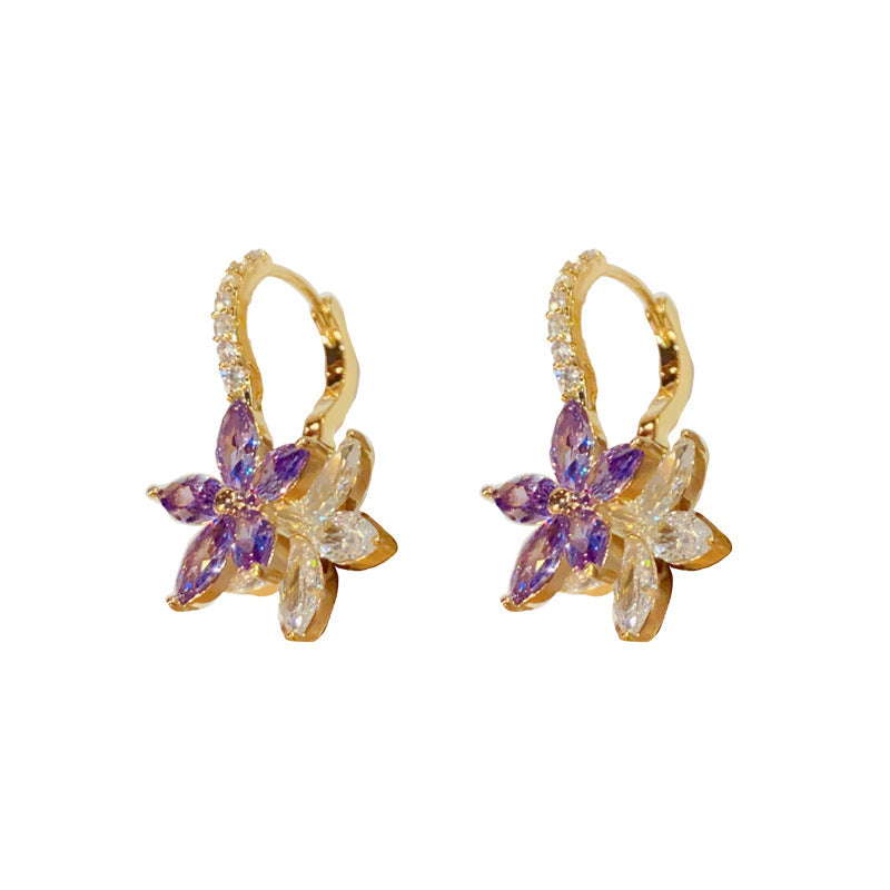 Wink of Wildflower – Purple Zircon Earrings with Thick Gold Plating