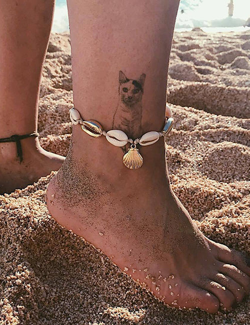 Gold Natural Shell Braided Rope Scallop Anklet