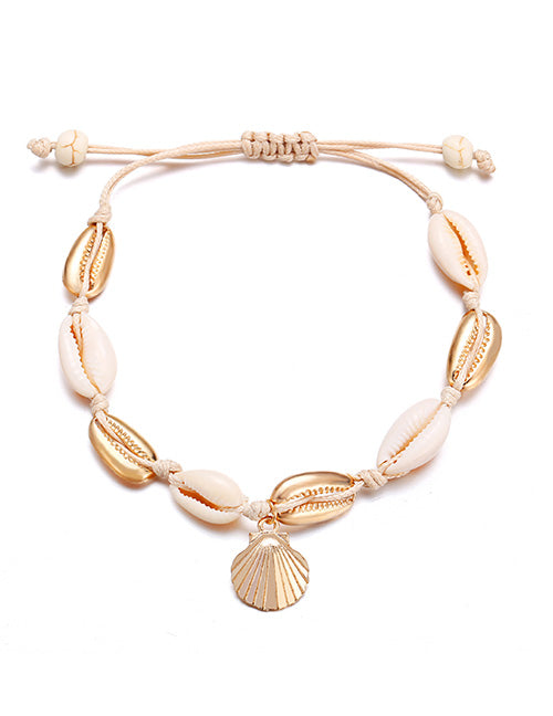 Gold Natural Shell Braided Rope Scallop Anklet