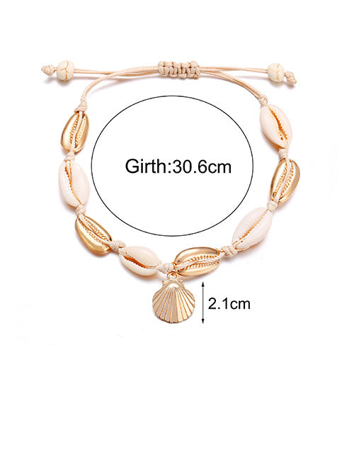 Gold Natural Shell Braided Rope Scallop Anklet