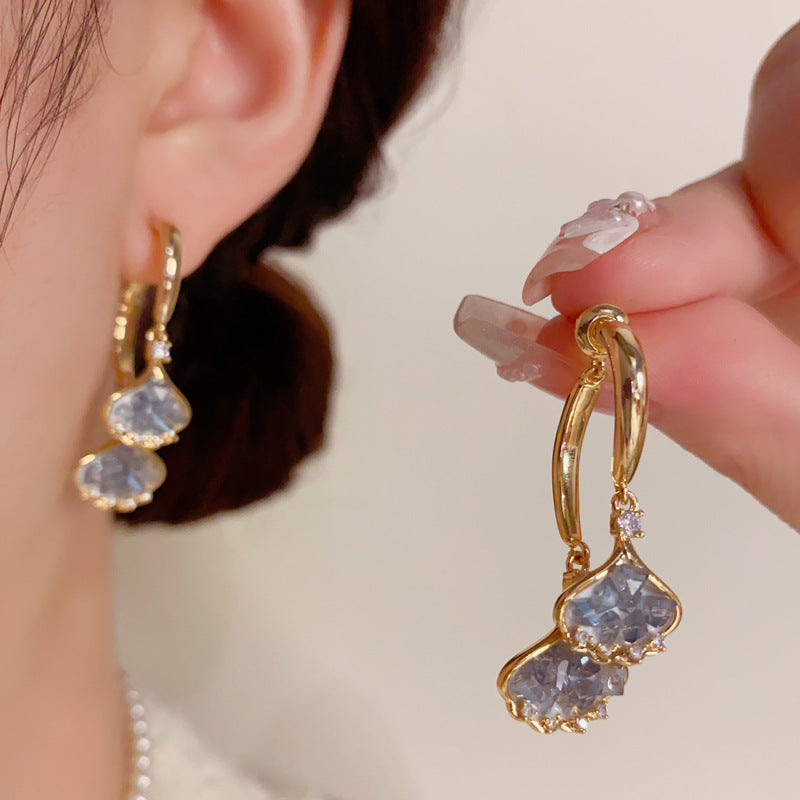 Blue Ginkgo Real Gold Plating S925 Earrings