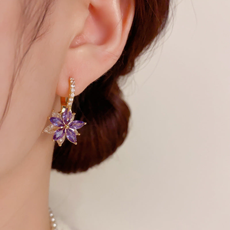Wink of Wildflower – Purple Zircon Earrings with Thick Gold Plating