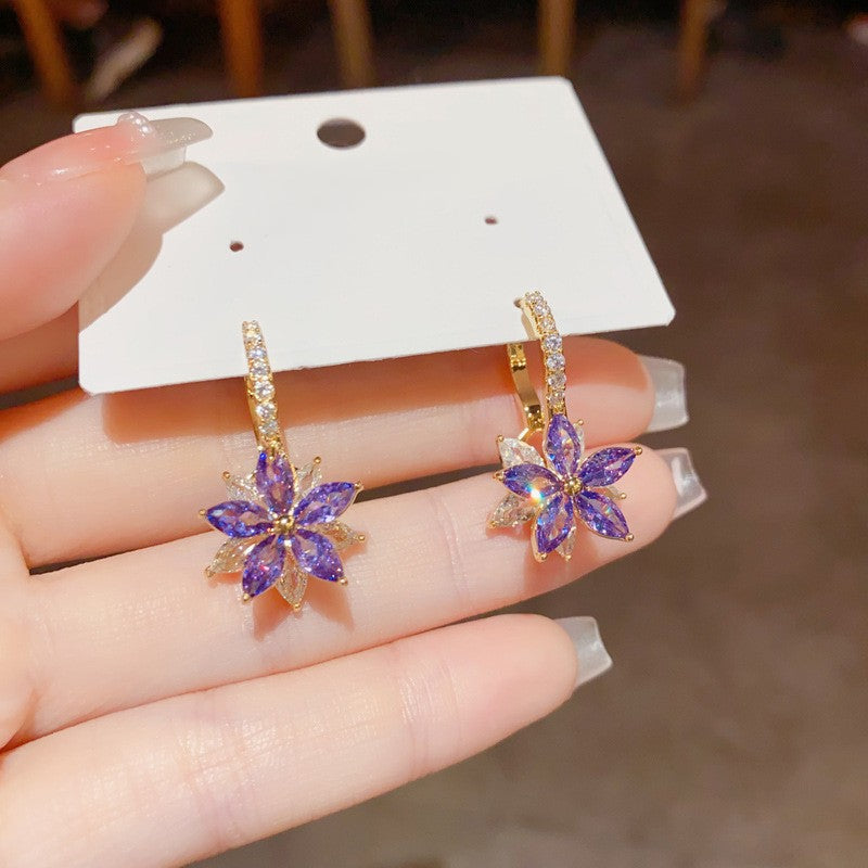 Wink of Wildflower – Purple Zircon Earrings with Thick Gold Plating
