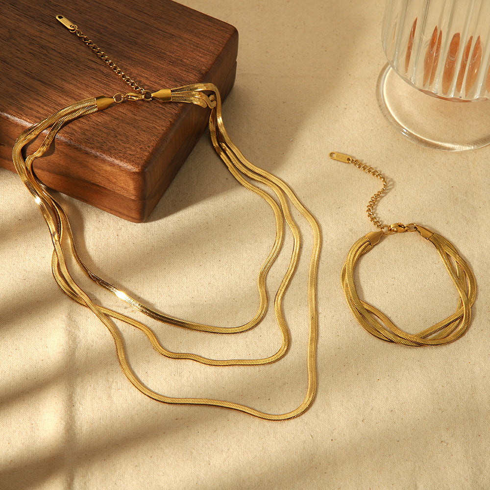 Umina Snake Bone Chain Necklace Set & Bracelet