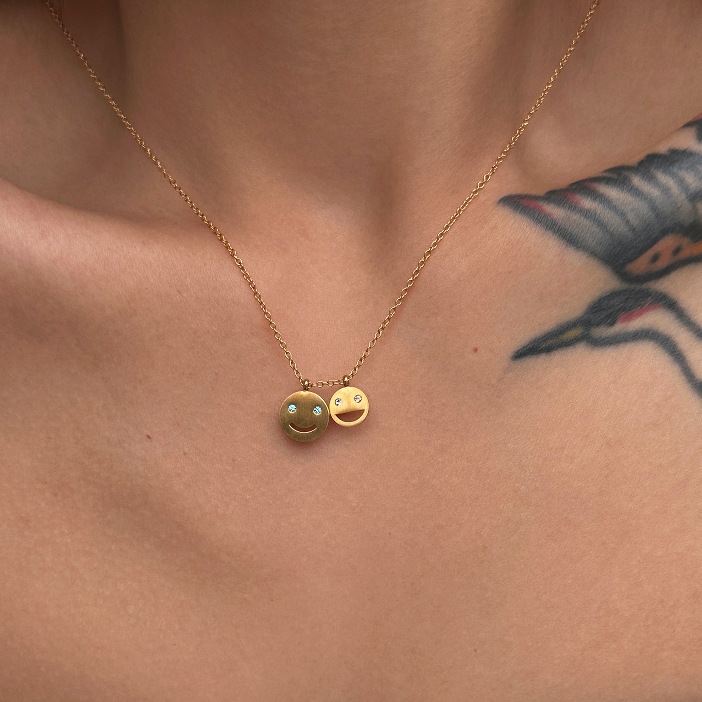 Gold Happy Smiley Blue Diamond Pendant