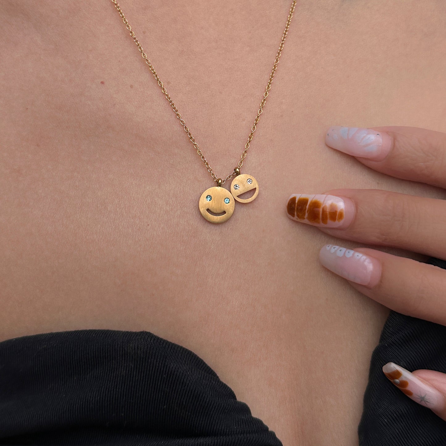 Gold Happy Smiley Blue Diamond Pendant