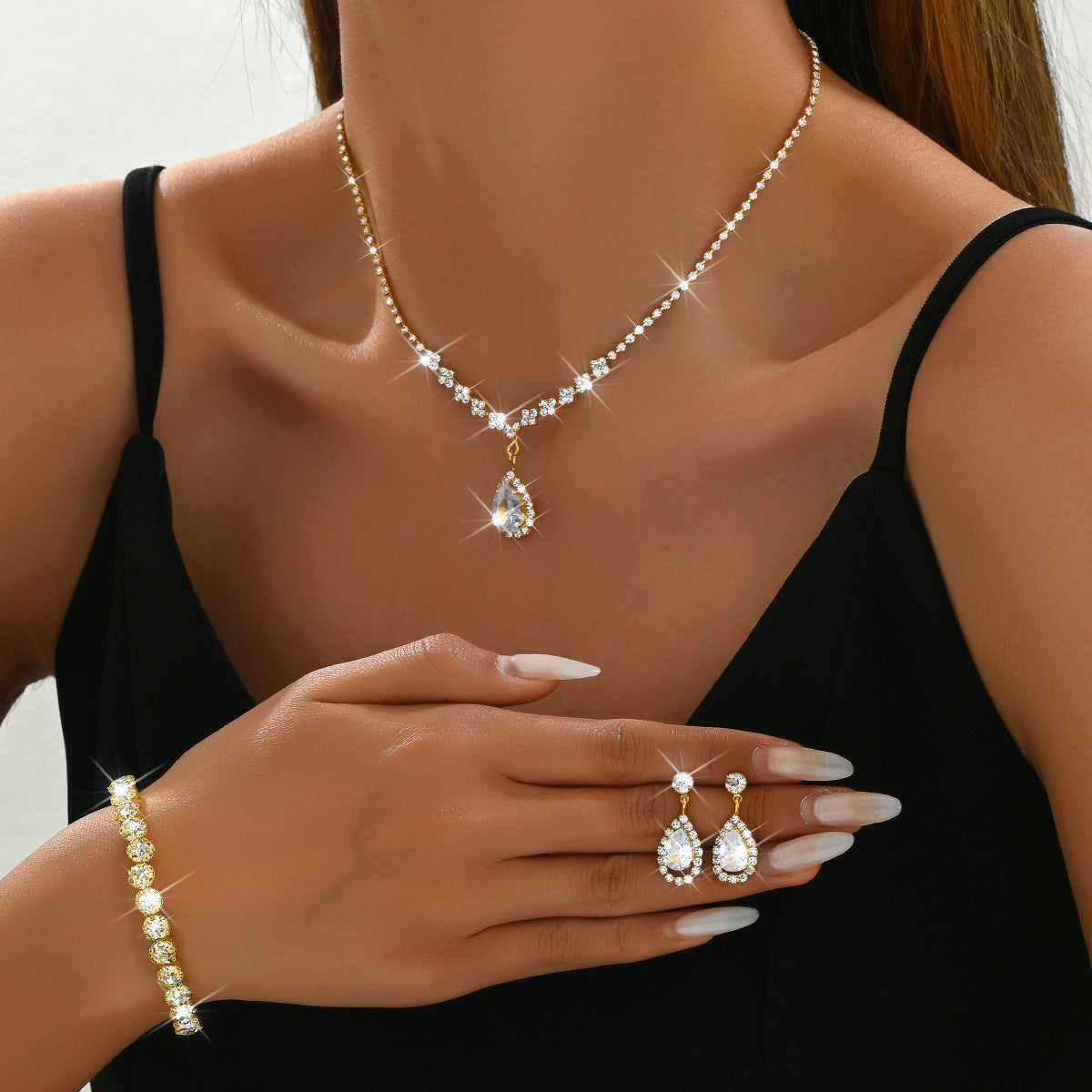 Rhinestone Three Piece AD Necklace Set