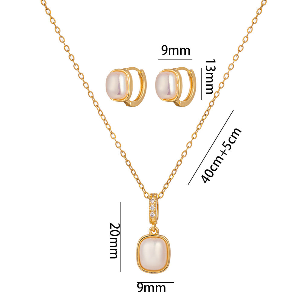 Pearl Square Hoop Necklace Set