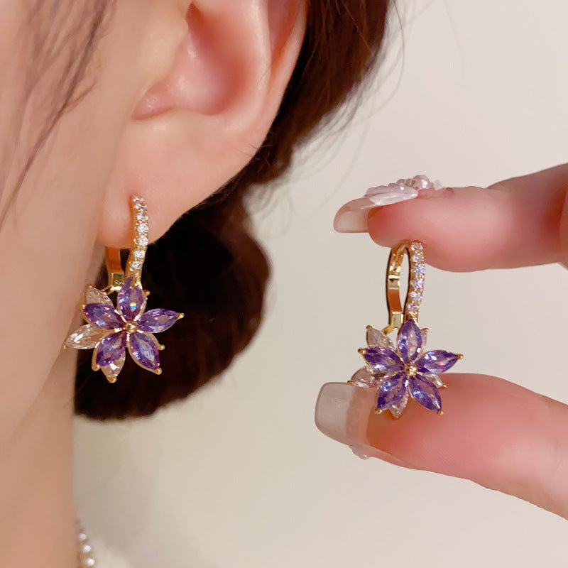 Wink of Wildflower – Purple Zircon Earrings with Thick Gold Plating