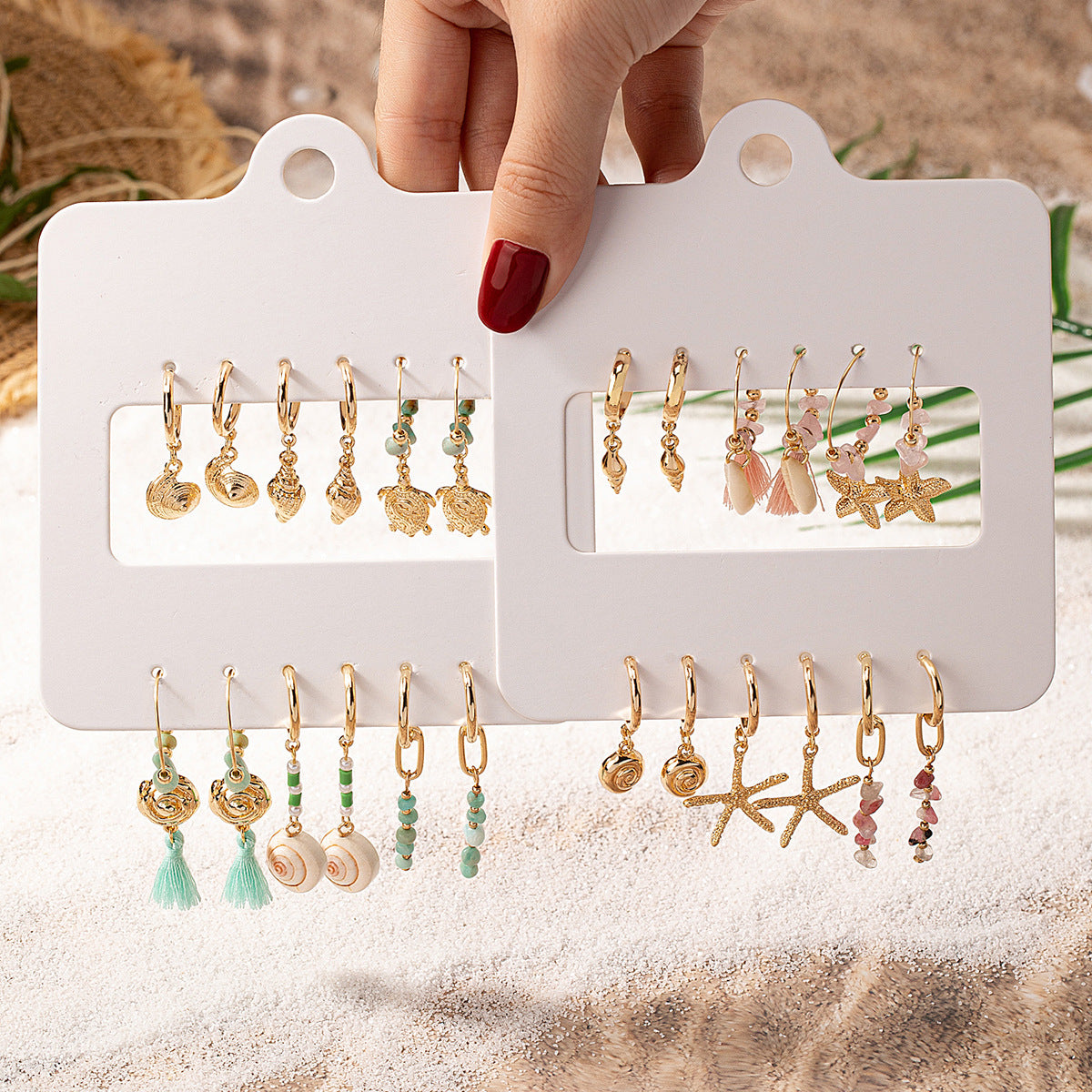 Starfish Shell Earrings Set