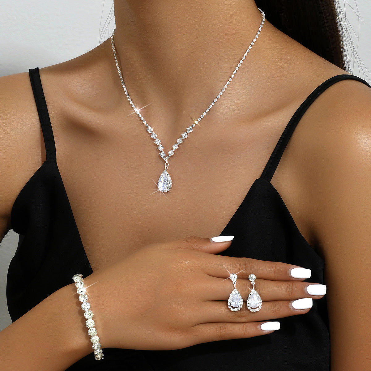 Rhinestone Three Piece AD Necklace Set