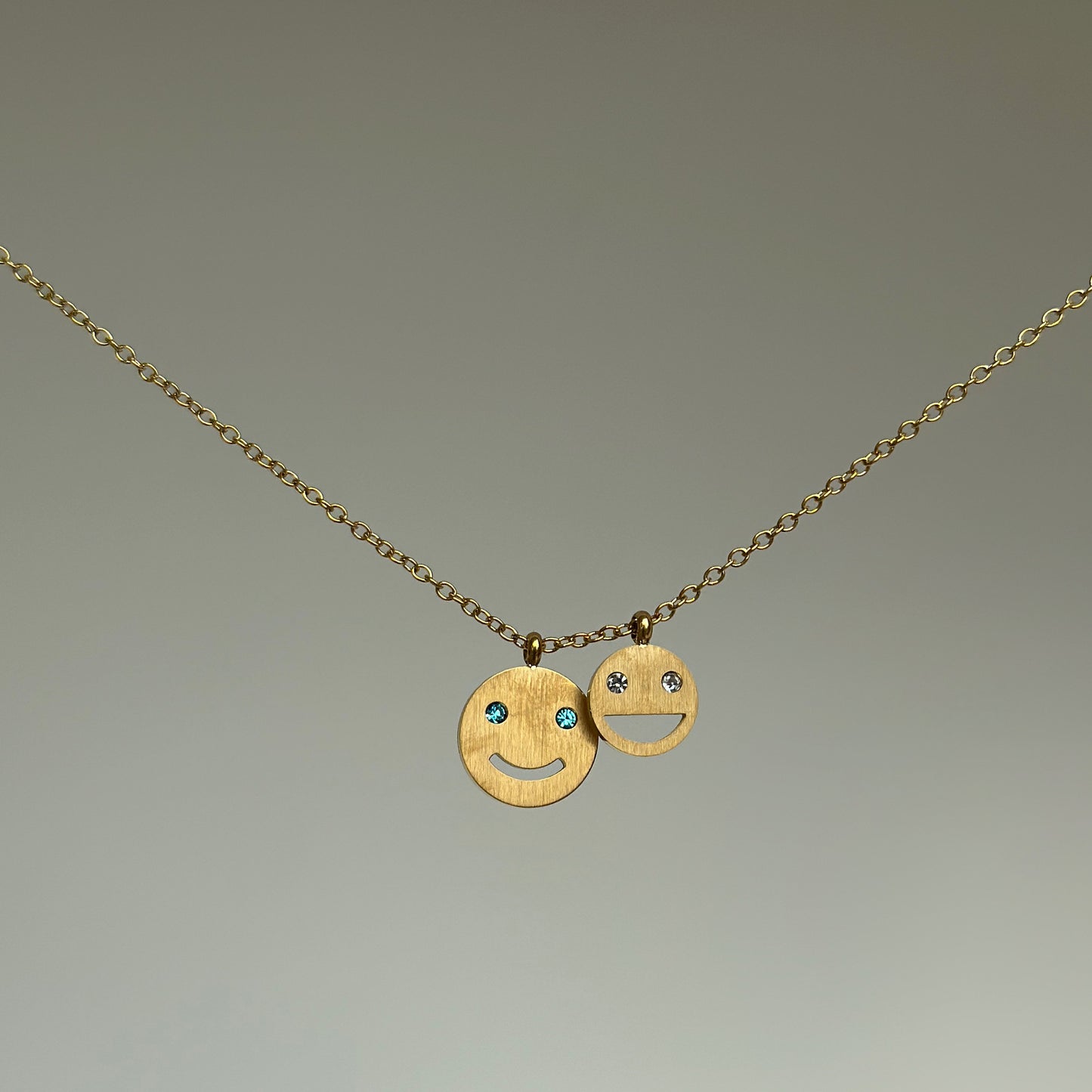 Gold Happy Smiley Blue Diamond Pendant