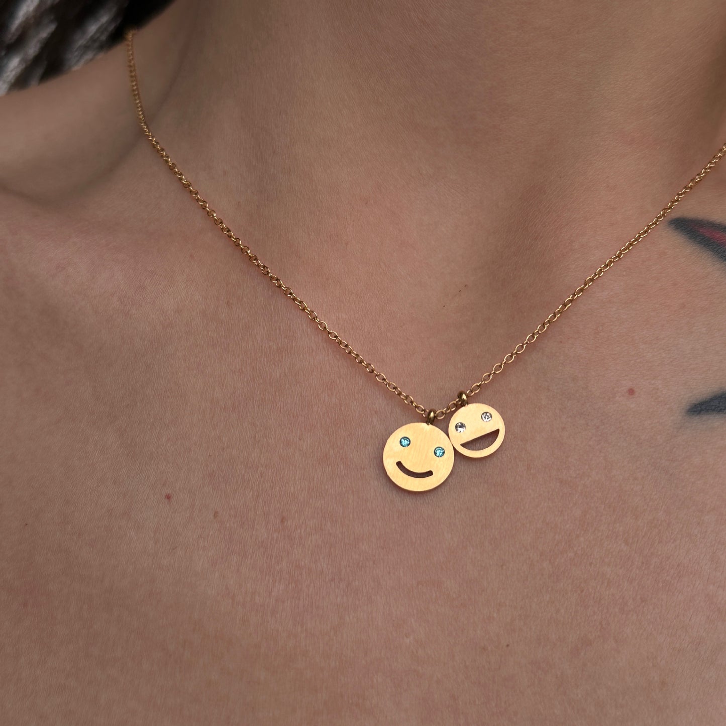 Gold Happy Smiley Blue Diamond Pendant