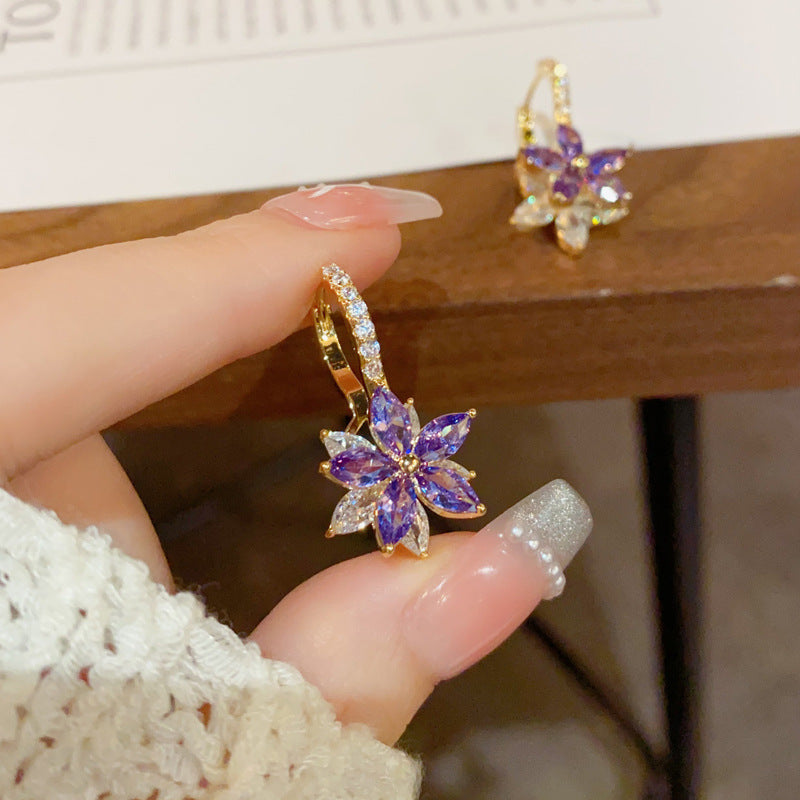 Wink of Wildflower – Purple Zircon Earrings with Thick Gold Plating