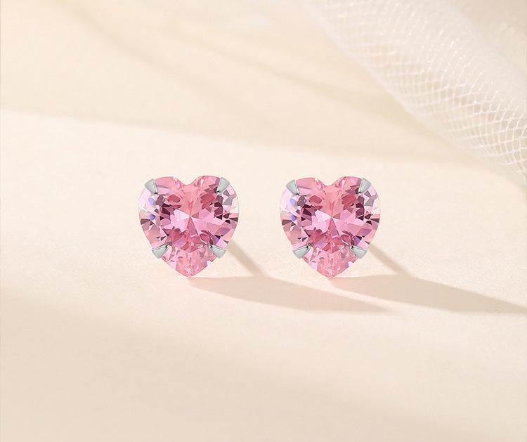 Pink Heart 925 Sterling Silver Earrings