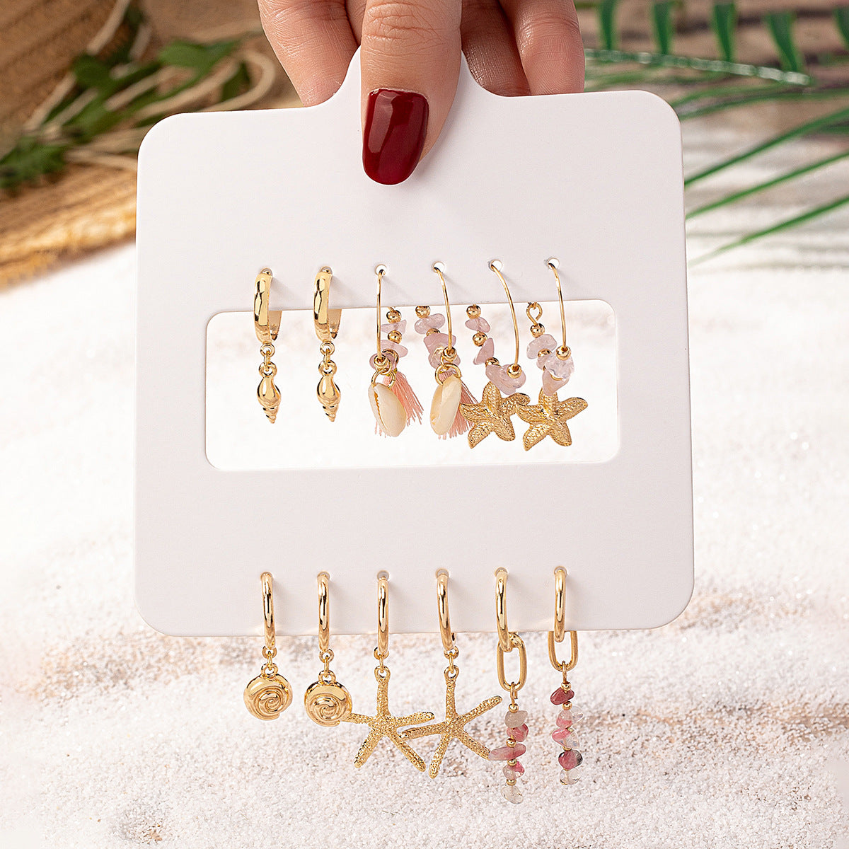 Starfish Shell Earrings Set