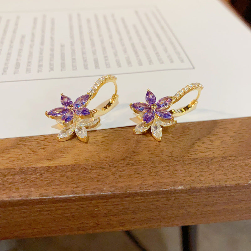 Wink of Wildflower – Purple Zircon Earrings with Thick Gold Plating