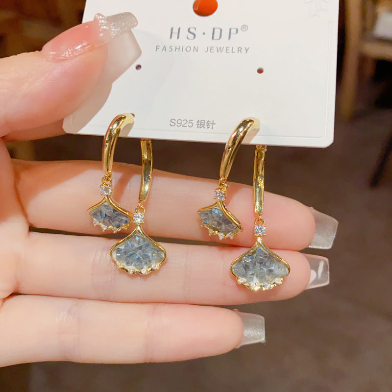 Blue Ginkgo Real Gold Plating S925 Earrings