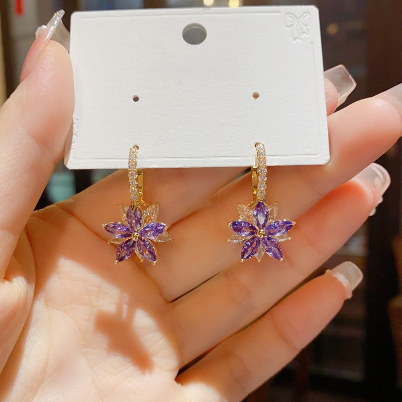 Wink of Wildflower – Purple Zircon Earrings with Thick Gold Plating