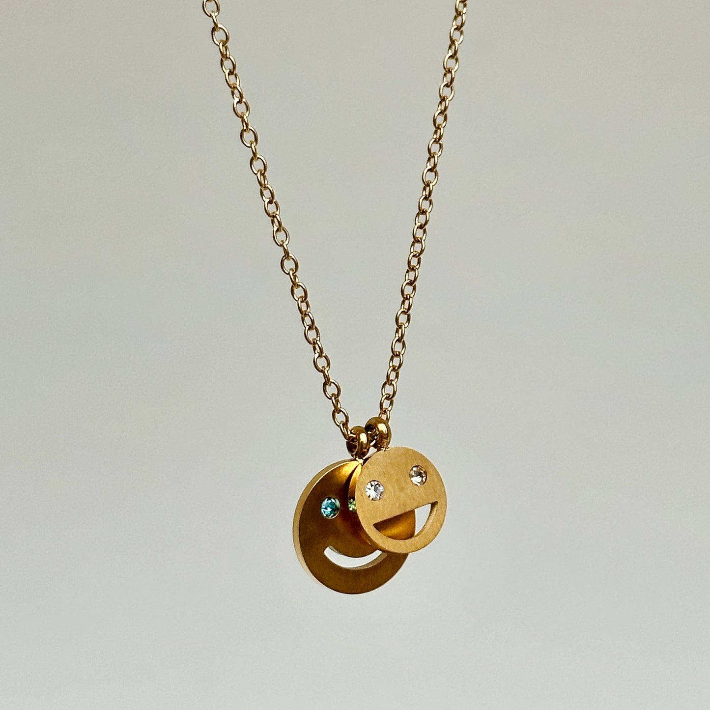 Gold Happy Smiley Blue Diamond Pendant