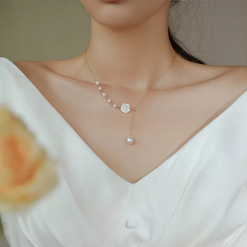 Pearl and White Rose Neckpiece