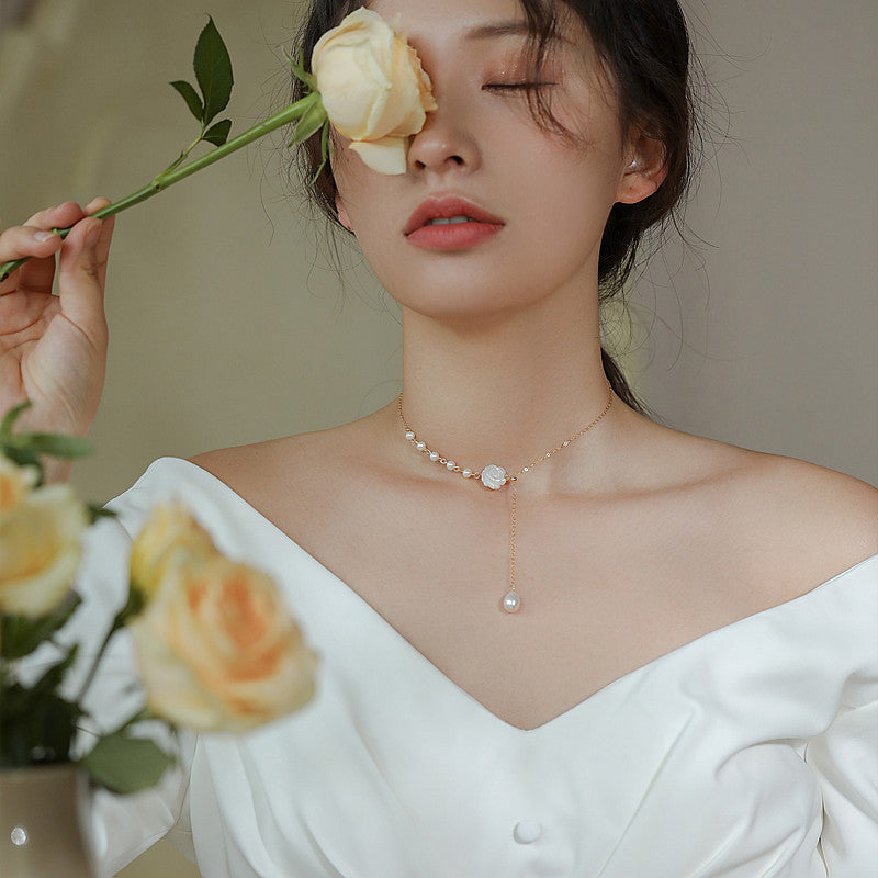 Pearl and White Rose Neckpiece
