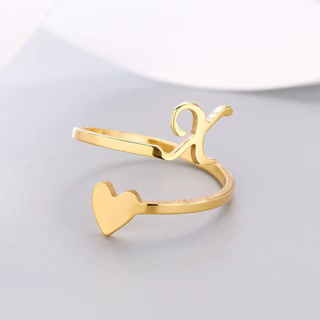 Heart 26 Letter Alphabet Open Ring