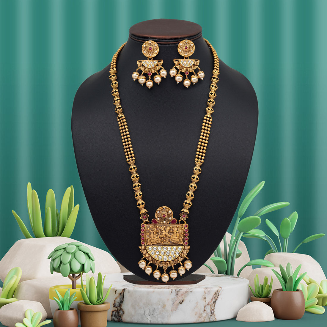 Shaan-e-Shehnai Temple Rajwadi Necklace Set