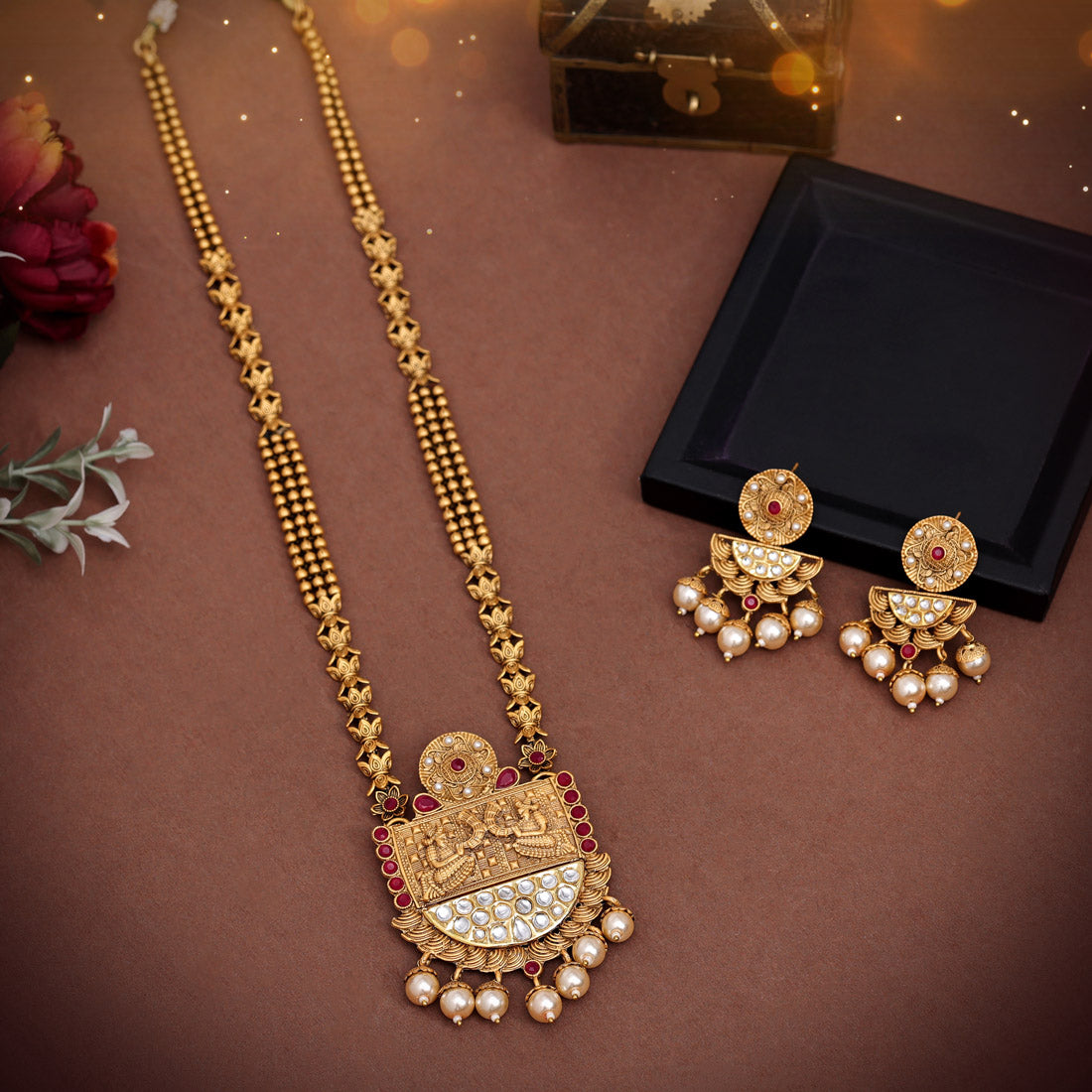 Shaan-e-Shehnai Temple Rajwadi Necklace Set