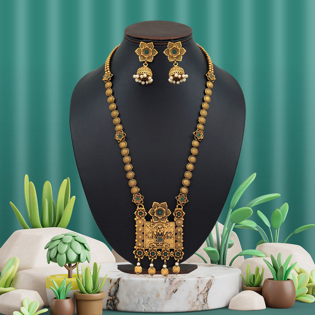 Shreeflora Temple Rajwadi Necklace Set
