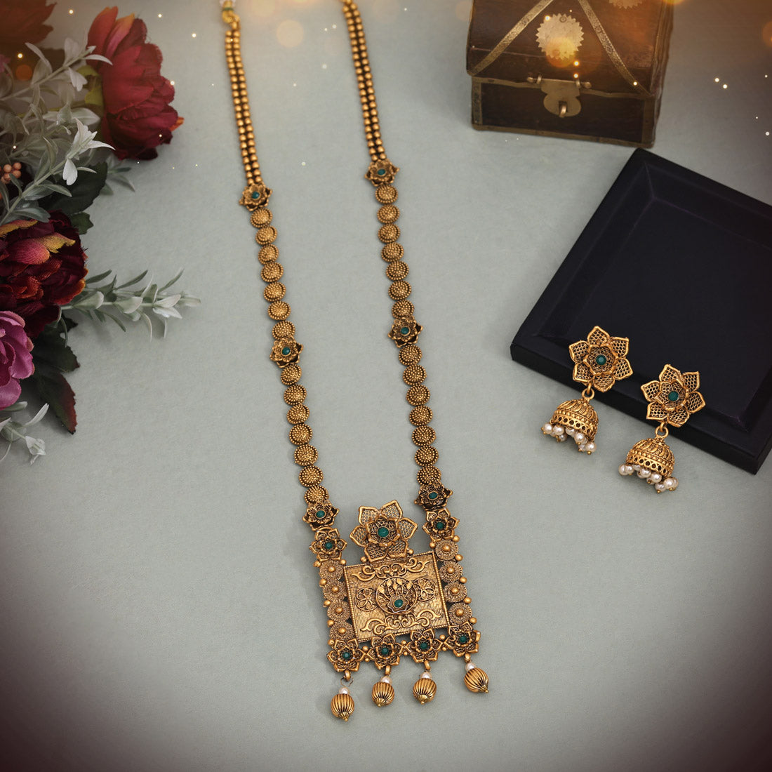 Shreeflora Temple Rajwadi Necklace Set