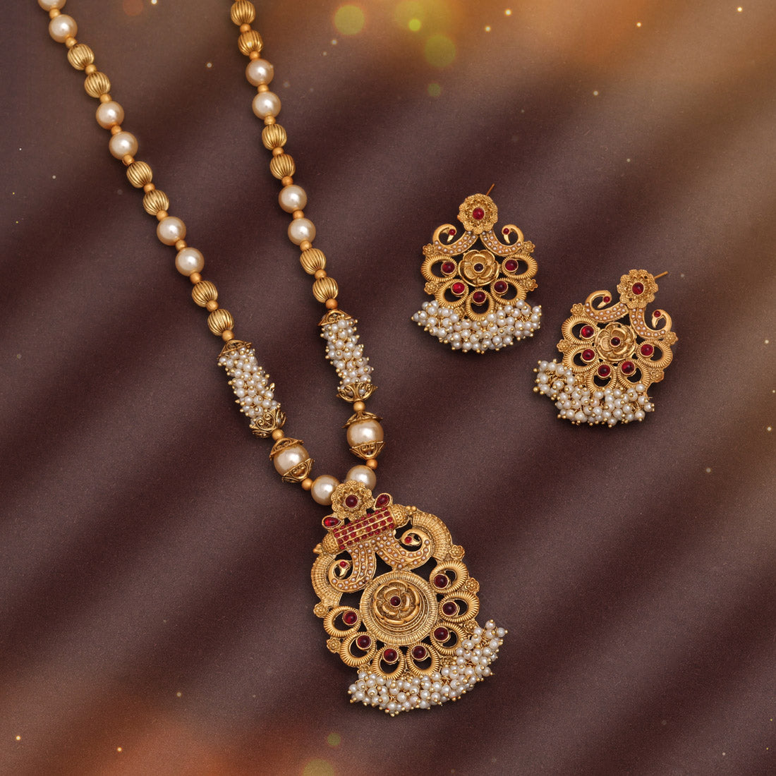 Manika Temple Rajwadi Necklace Set