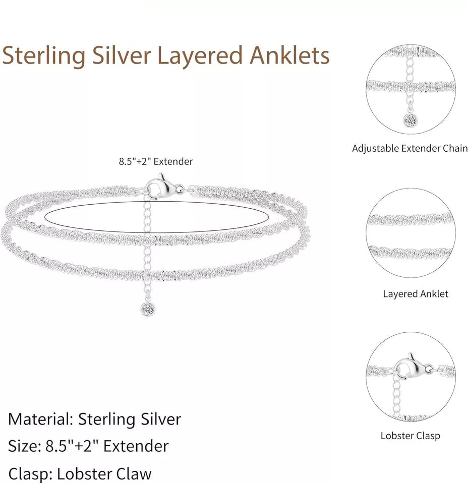 Elsira Crystal Anklets ( S925 Sterling Silver )