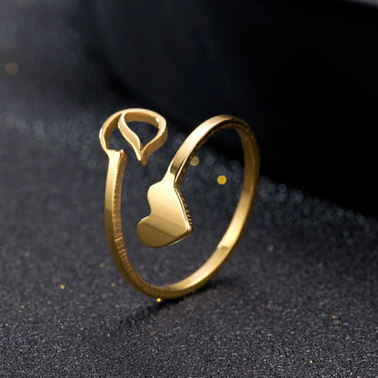 Heart 26 Letter Alphabet Open Ring