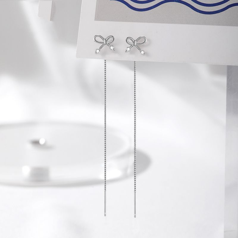 Bow Platinum Diamond 925 Sterling Silver Earrings