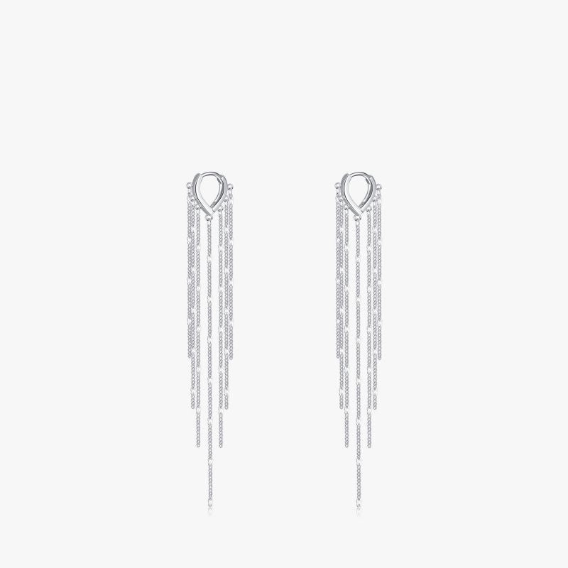 Long Tassel Hoop 925 Sterling Silver Earrings