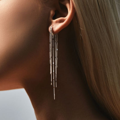 Long Tassel Hoop 925 Sterling Silver Earrings