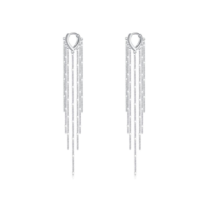 Long Tassel Hoop 925 Sterling Silver Earrings