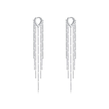 Long Tassel Hoop 925 Sterling Silver Earrings