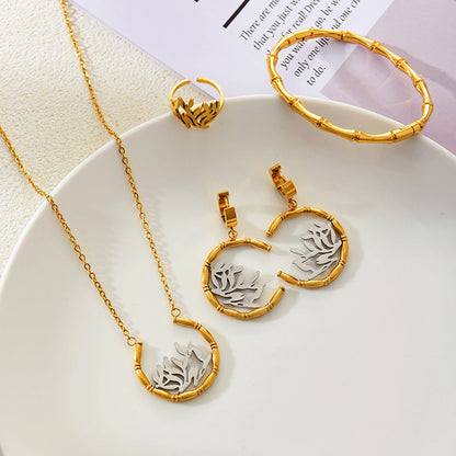 Bamboo Earrings Bracelet Ring 5-piece Necklace Set