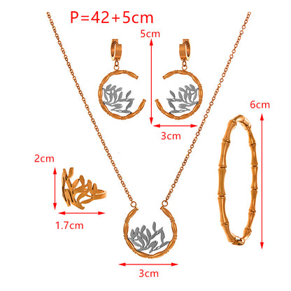 Bamboo Earrings Bracelet Ring 5-piece Necklace Set